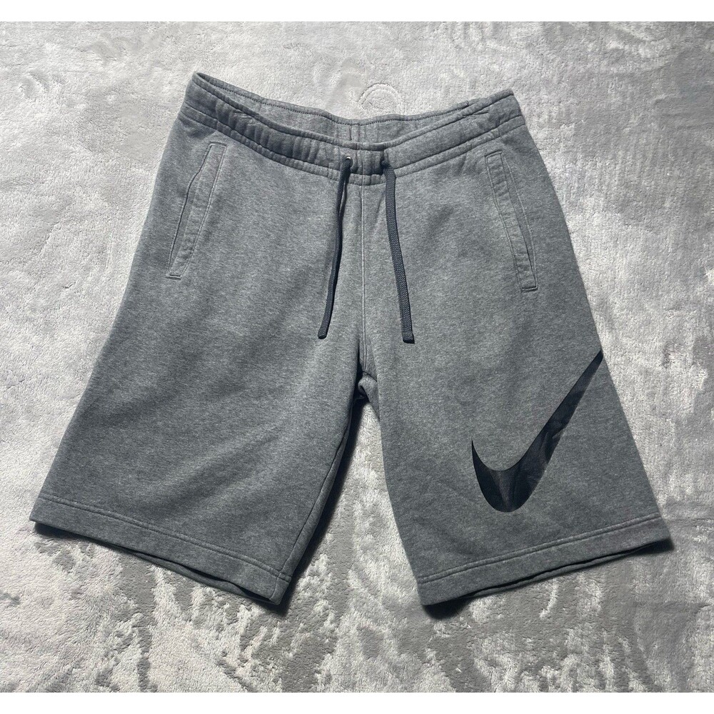 Nike Shorts Mens Medium Gray Fleece Sweat 8" Inseam Big Swoosh Logo Gym Pockets